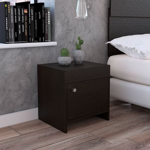 Mesa de Noche Tutto, Wengue, con un cajón amplio ideal para espacios pequeños