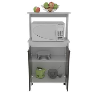Módulo Microondas Palma, Blanco y Wengue, con dos puertas abatibles y rodachinas para su fácil desplazamiento