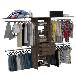 Closet Abierto Leda, Chocolate, con cuatro tubos cromados ZF