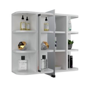 Gabinete de Baño Delio, Blanco, con una puerta de espejo abatibley seis entrepaños ZF