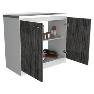 Gabinete Inferior Fresly, Blanco y Gris, ideal para espacio reducidos ZF