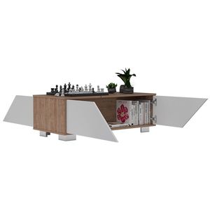 Mesa de Centro Orus, Miel y Blanco, con cuatro puertas y patas en acero
