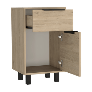Mesa de Noche Wesley, Beige y Blanco, con una puerta y un cajón organizador