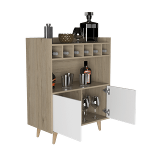 Bar Burdeos, Beige y Blanco, con dos puertas y amplio espacio para botellas y porta copas