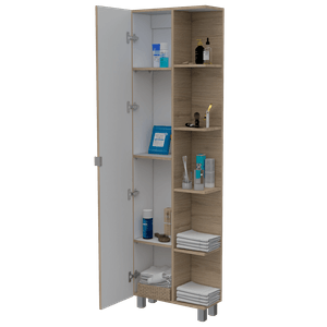 Mueble Esquinero Aqua, Beige y Blanco, con variedad de entrepaños