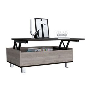 Mesa de Centro Ada, Miel y Plata oscuro, con gran capacidad de almacenamiento