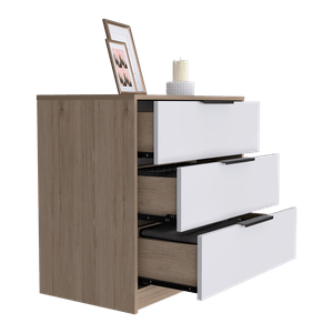 Organizador Wesley, Beige y Blanco, con tres cajones organizadores y manijas metálicas
