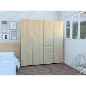 Closet Poche, Beige y Blanco, con tres cajones multiusos y cuatro puertas batientes
