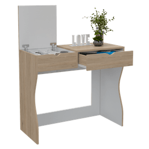 Mueble Tocador Perlak, Beige y Blanco, con dos cajones