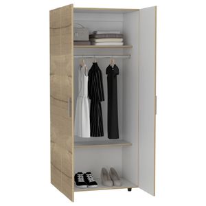 Closet Carlota, Café Claro y Blanco, con un tubo cromado y tres entrepaños