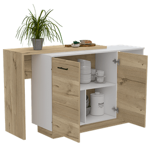 Barra de Cocina Eris, Café Claro y Blanco, con Dos Puertas Batientes  ZF