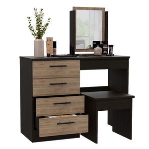 Mueble Tocador Wesley, Wengue y Miel, con Cuatro Cajones Para Ubicar Maquillaje