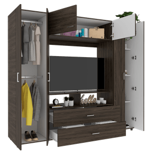 Closet Jakob, Chocolate y Blanco, con dos cajones multiusos y seis puertas