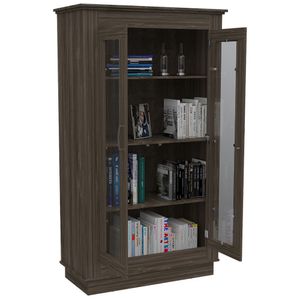 Vitrina Auxiliar Nereida, Avellana, con Dos Puertas Abatibles y Múltiples Entrepaños
