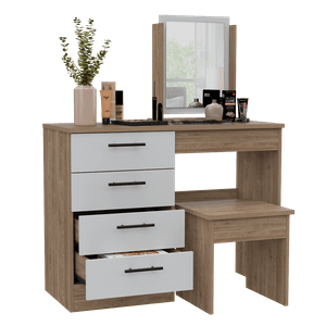 Mueble Tocador Wesley, Miel y Blanco, Cuatro Cajones Para Ubicar Maquillaje