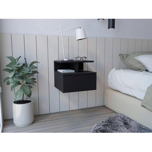 Mesa de Noche Flotante Nube, Wengue con un Cajon y Division de dos Entrepaños ZF