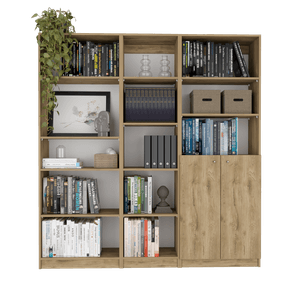 Combo de Bibliotecas Home Eco, Macadamia y Blanco, Incluye Tres Bibliotecas.