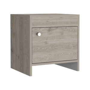Mesa de Noche Armonia, Humo y Blanco Nevado, con Un Cajon Organizador y Amplio Espacio