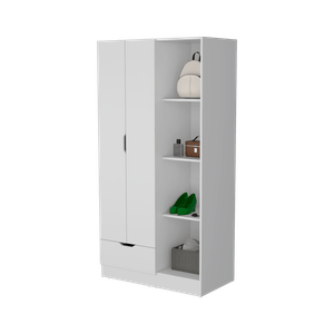 Closet Memphis, Blanco Duqueza, con un tubo cromado y cuatro entrepaños ZF