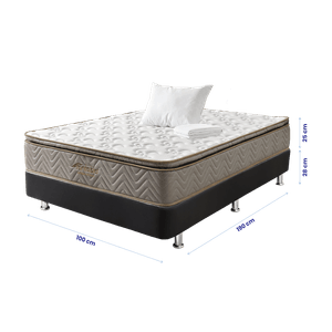 Combo Colchón Sencillo Litium  Pillow 100x190+Base cama Tipo Cuero Negro +1 Almohada+Protector de Colchón