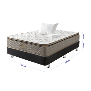 Combo Colchón Semidoble Litium Pillow 120x190+Base cama Tipo Cuero Negro +1 Almohada+Protector de Colchón