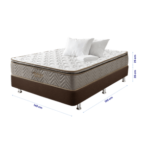 Combo Colchón Doble Litium Pillow 140x190+Base cama Lino Café +2 Almohadas+Protector de Colchón